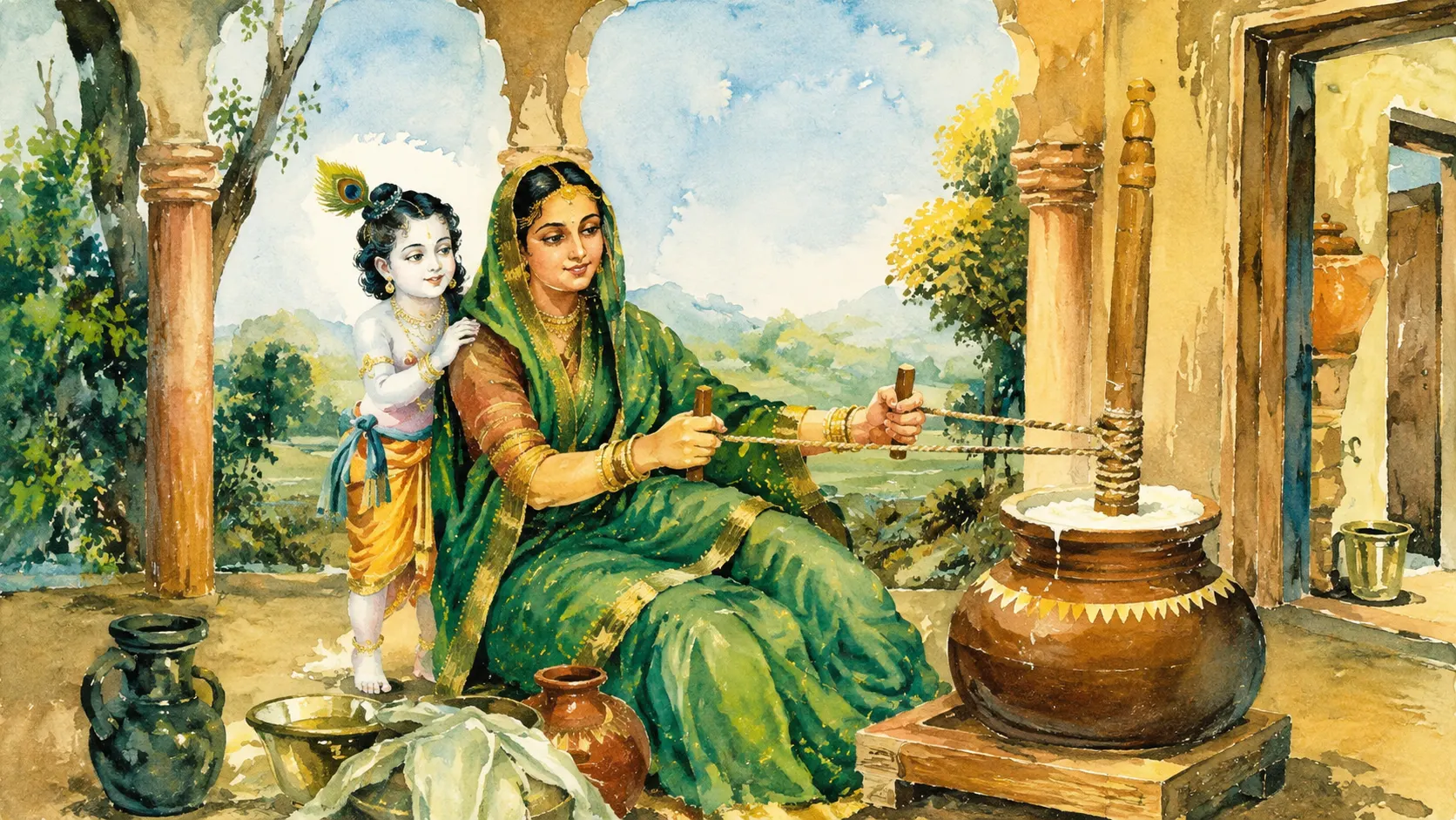 damodar leela yashodha churning milk